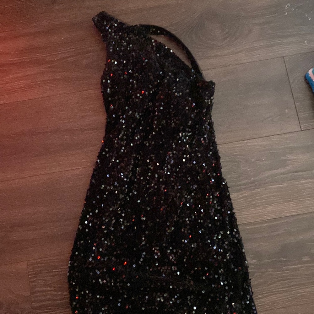 HOCO, homecoming black sequined mini dress